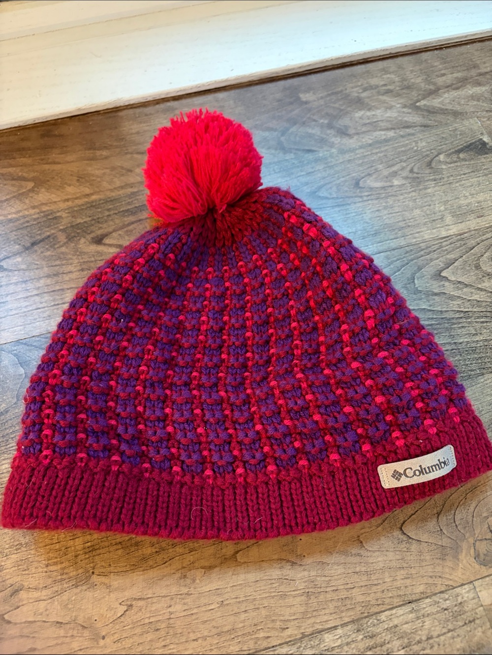 Columbia Kids Crimson and Purple Pom-Pom Beanie
